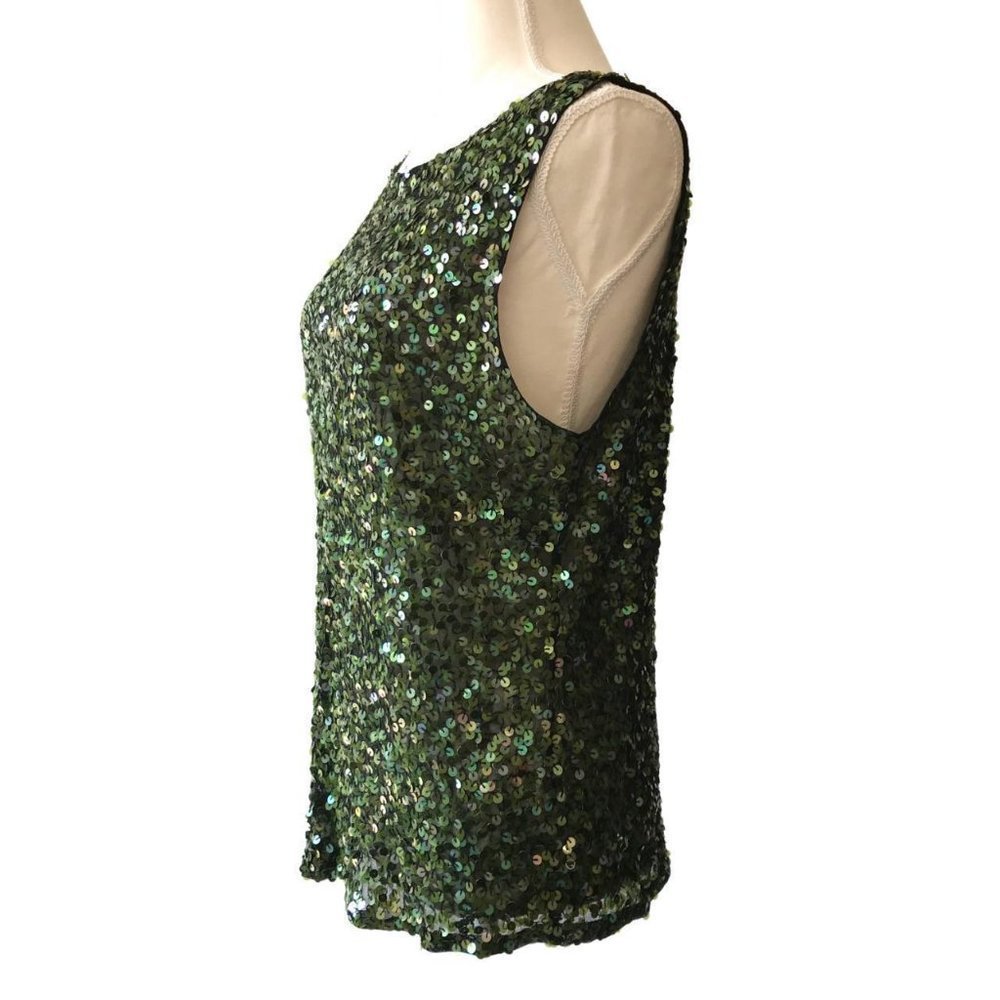 VERA MONT dark green sequin sleeveless top size 18 - Picture 2 of 4